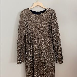 Badgley Mischka Gold Sequin Long Sleeve Dress